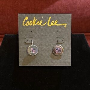 Cookie Lee Silver Earrings with Tow Toned Crystal Purple Accents
